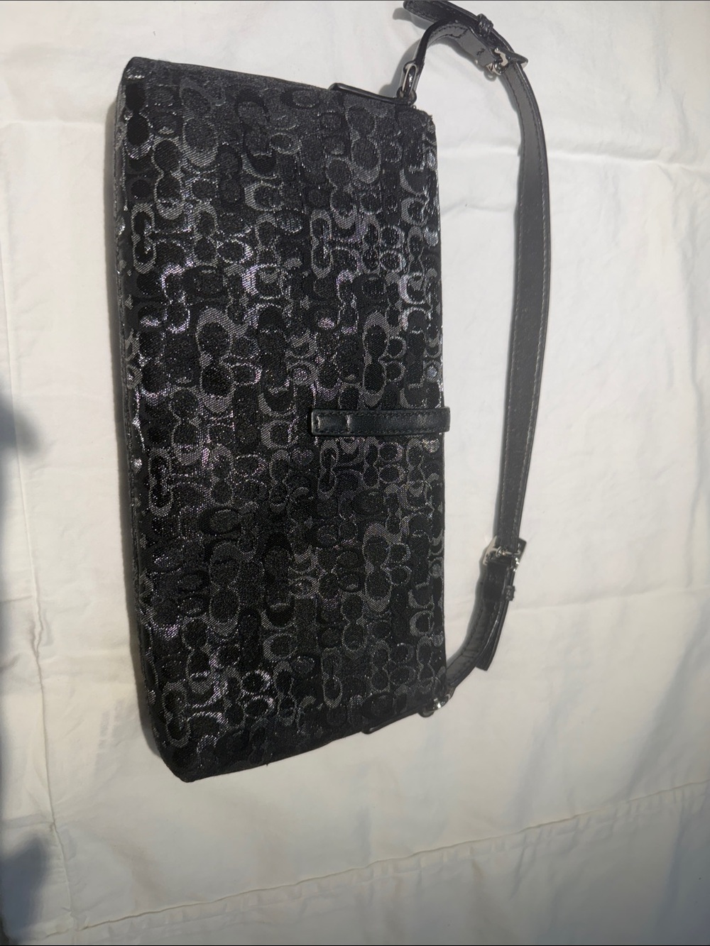 Coach Black Shimmer Signature Jacquard Shoulder Bag - Picture 2 of 4